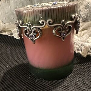 Decorative  Jay Strongwater crystal Pink and Green Candle with Silver Accents
